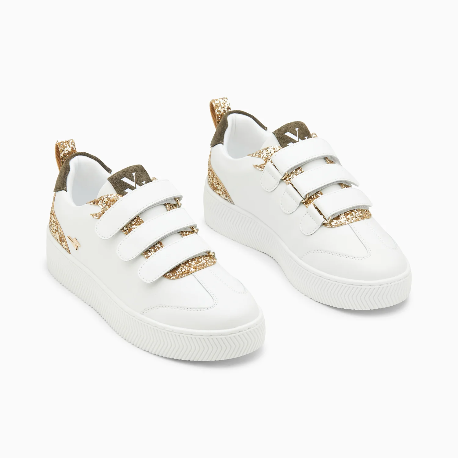 Sneakers-Baskets Eline blanc et or pailleté à scratchs