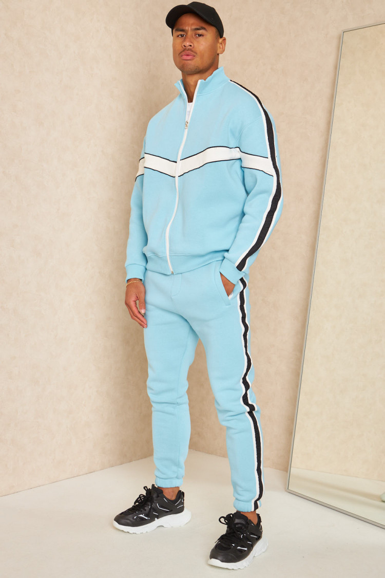 Ensemble 2 pièces veste + jogging à rayures bleu clair