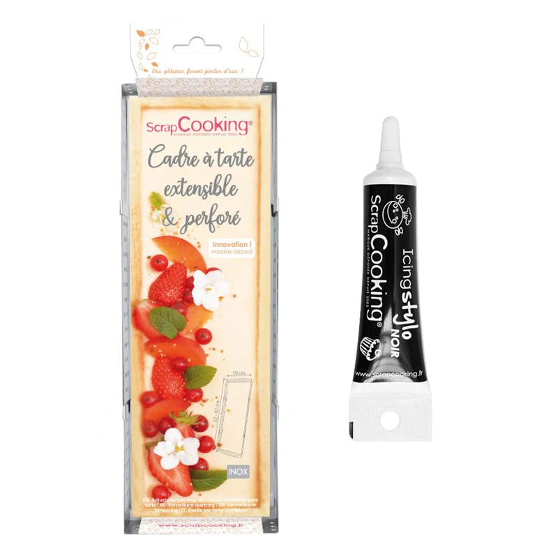 Cadre à tarte rectangulaire extensible en inox 22/42 cm + Stylo glaçag