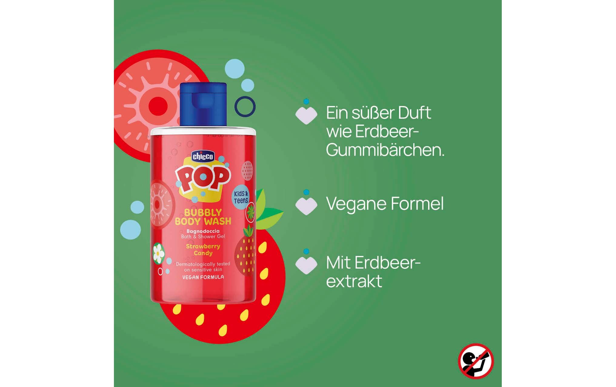 Bubbly Erdbeere 300 mlErfrischendes und reinigendes Duschgel mit Erdbeerduft für Kinder und Jugendliche, vegane Formel mit Erdbeerextrakt