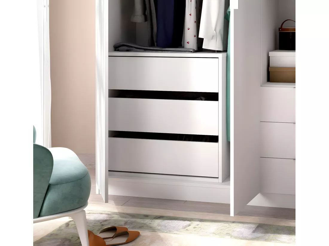 Commode Dmuzz, Commode pour intérieurs de garde-robe, Commode de chambre avec 3 tiroirs, 60x40h60 cm, Blanc