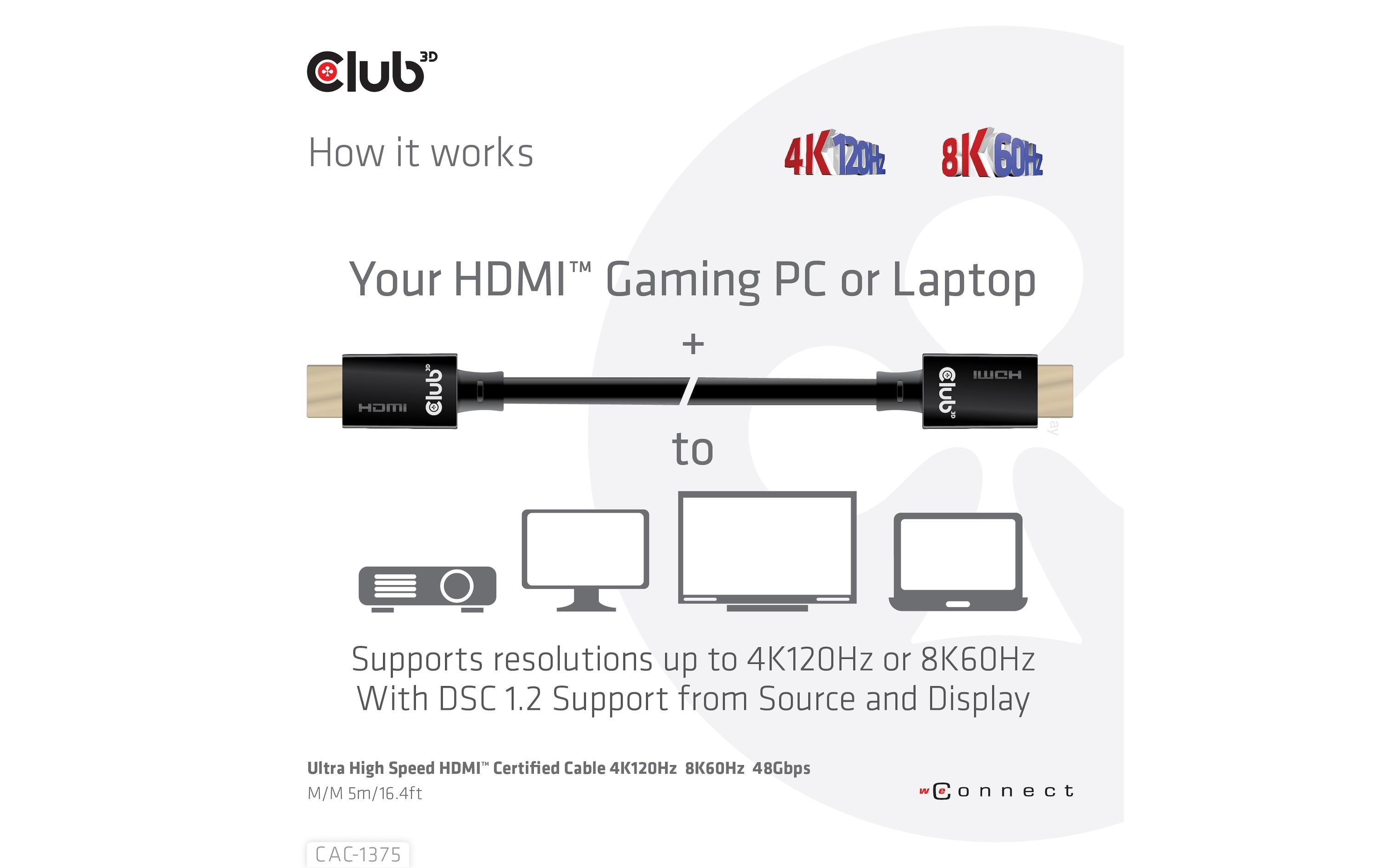 Kabel Ultra High Speed 4K120Hz, 8K60Hz HDMI 2.1 - HDMI, 5 mUltra High Speed HDMI 2.1-Kabel mit Unterstützung für Auflösungen bis zu 4K @ 120Hz oder 8K @ 60Hz