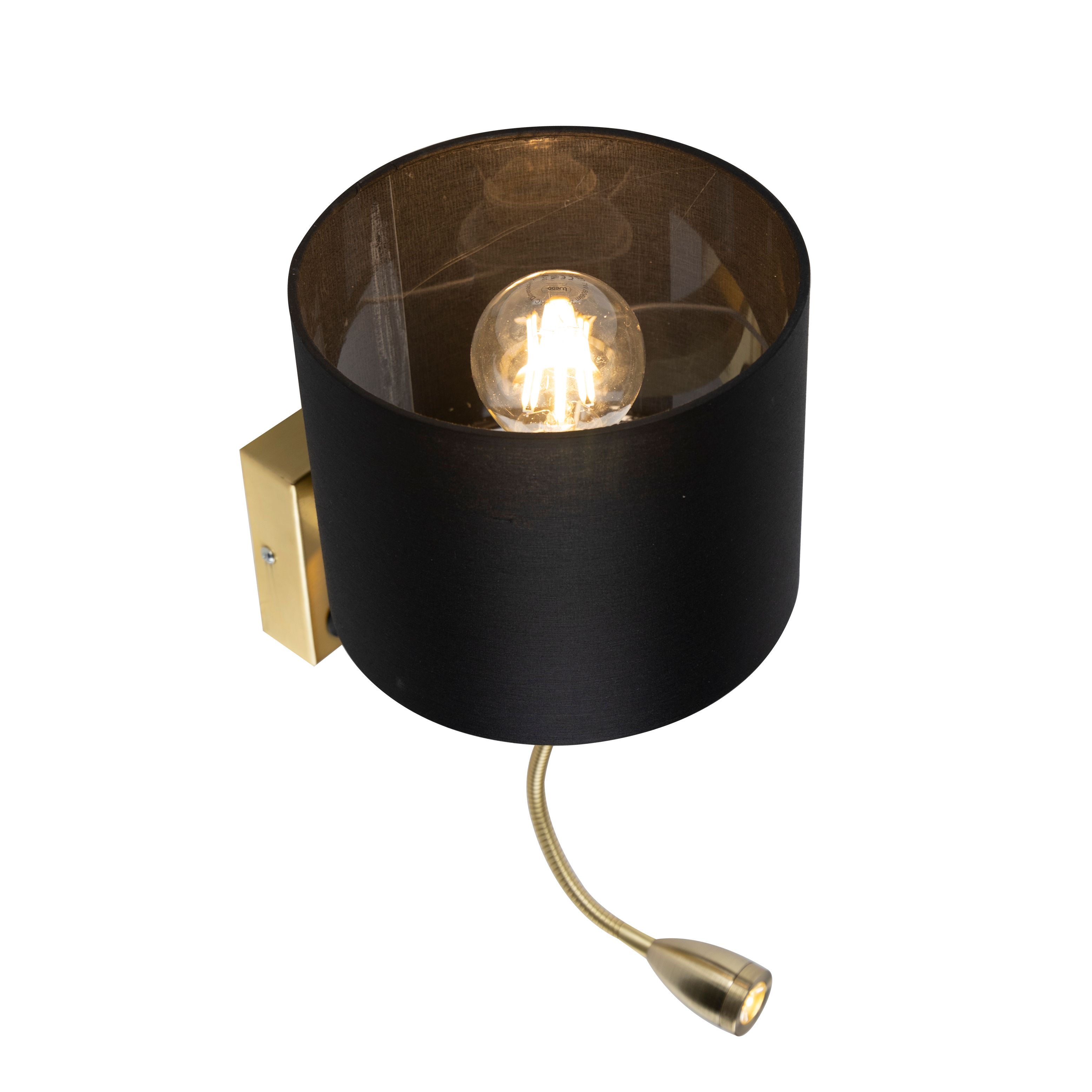 Art deco wandlamp goud met USB en zwarte kap - Brescia