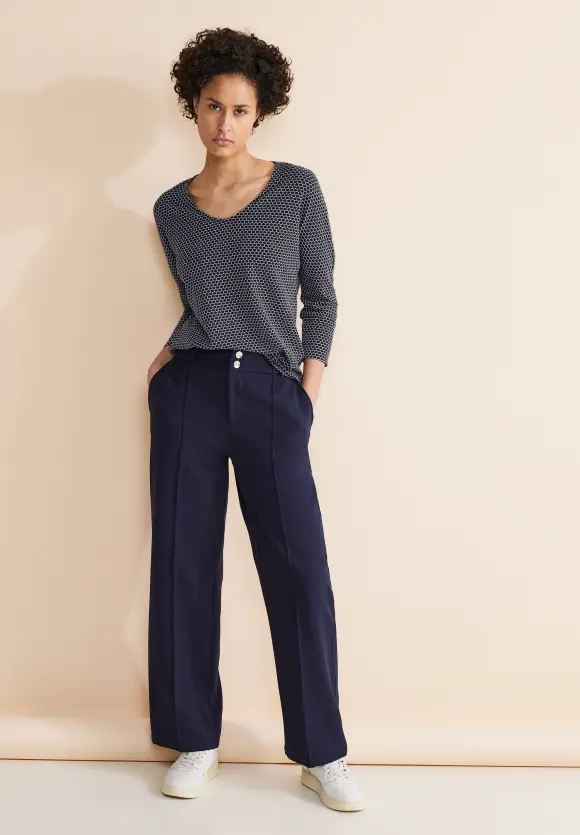 V-Ausschnitt Shirt - deep blue melange