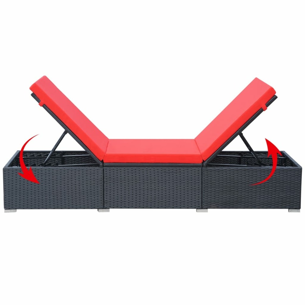 Transat chaise longue bain de soleil lit de jardin terrasse meuble d'extérieur avec coussin résine tressée noir