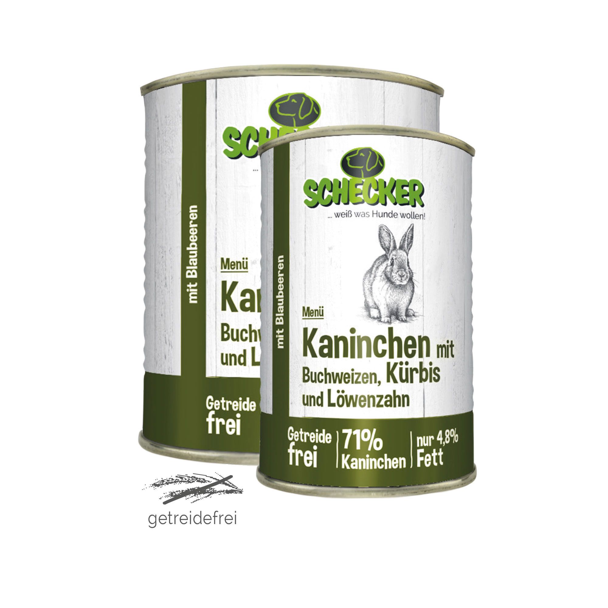 Schecker Nassfutter - Hundemenü mit (71%) Kaninchen - Buchweizen - Kürbis - fettarm
