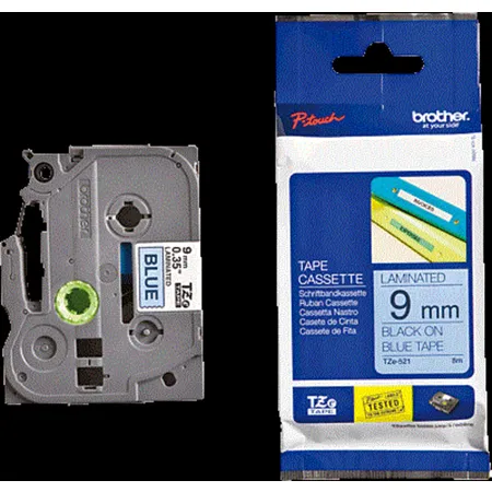 Brother Schriftbandkassetten TZE-521/TZE521 9mm blau/schwarz
