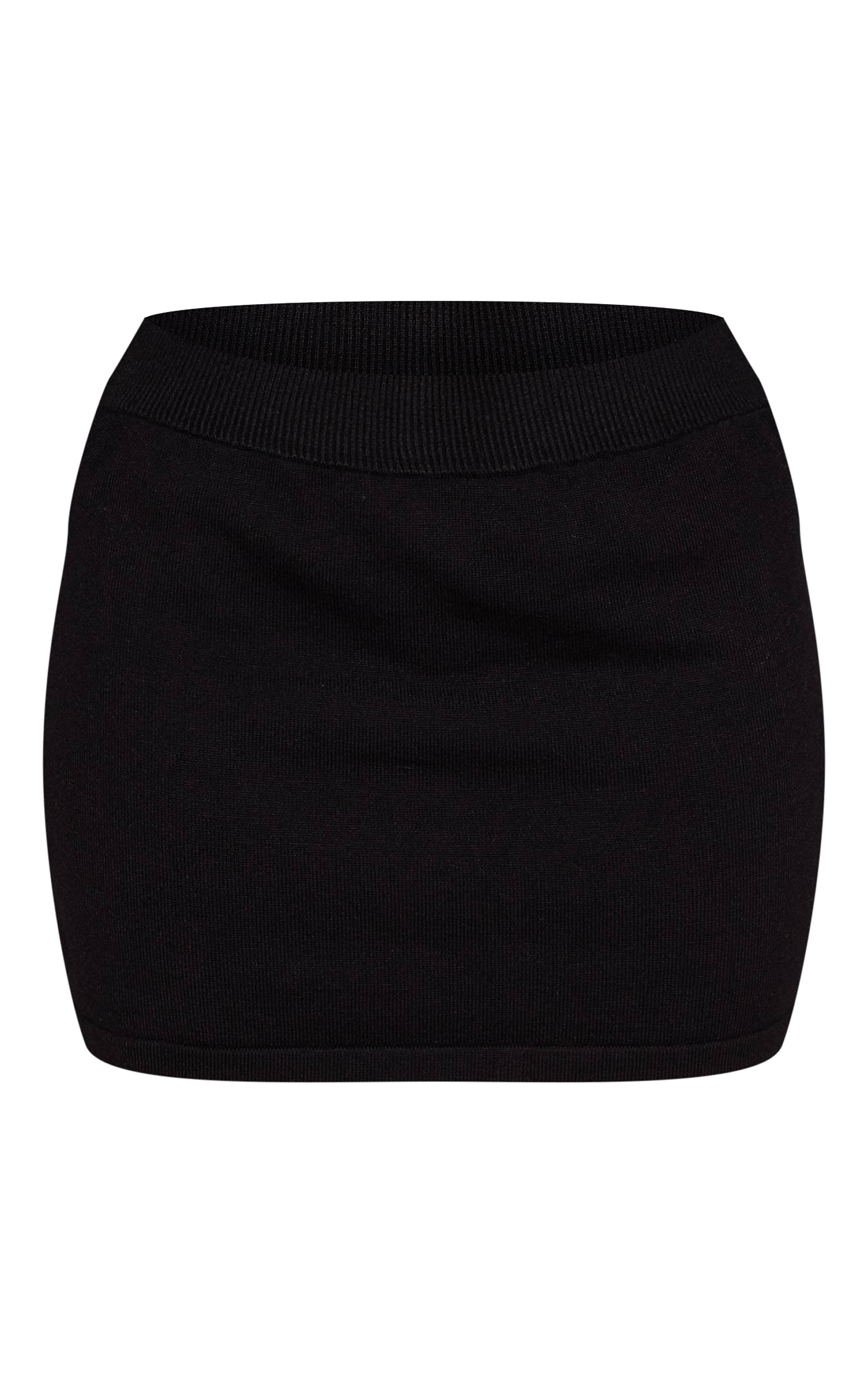 Noir Mini Jupe Ajustée En Maille Côtelée À La Taille Petite