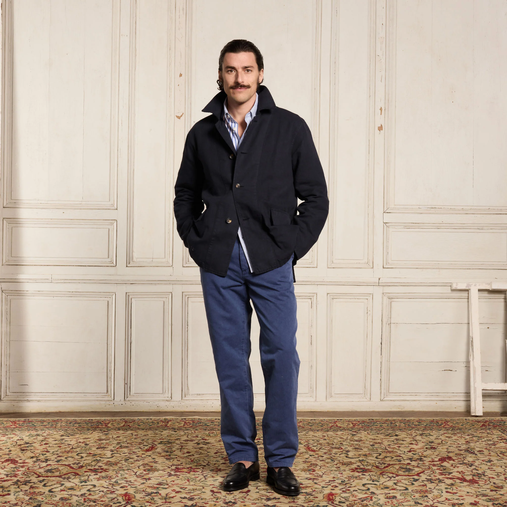 Navy cotton and linen work jacket