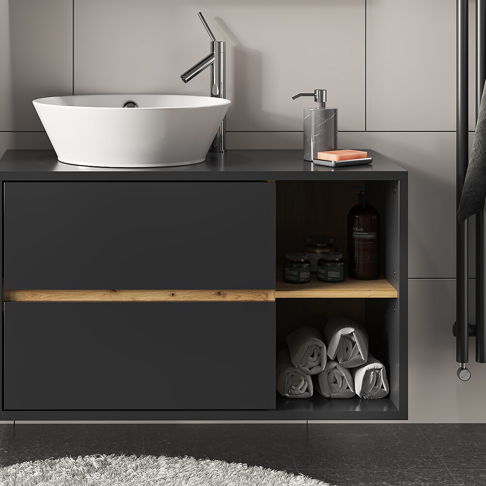Vicco Waschtischunterschrank Waschbeckenunterschrank Viola Anthrazit Eiche modern 100x60 cm Badkommode Badschrank Badezimmer Schrank Badmöbel Schranktür Schrankfach