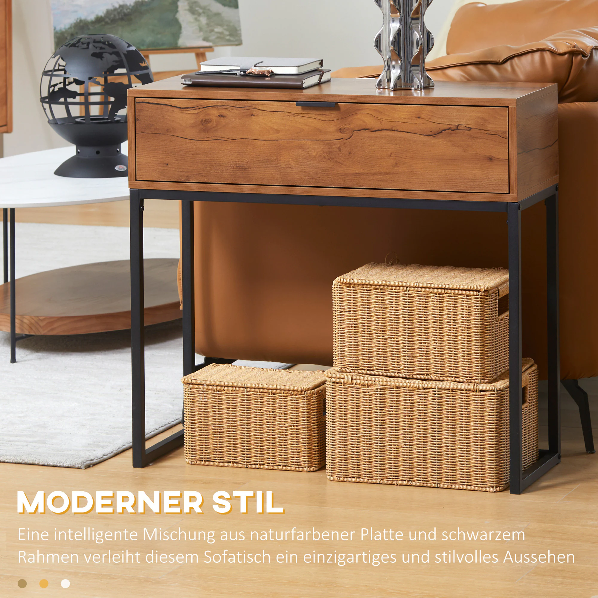 HOMCOM Konsolentisch mit rutschfesten Füßen natur 80L x 30B x 76H cm
