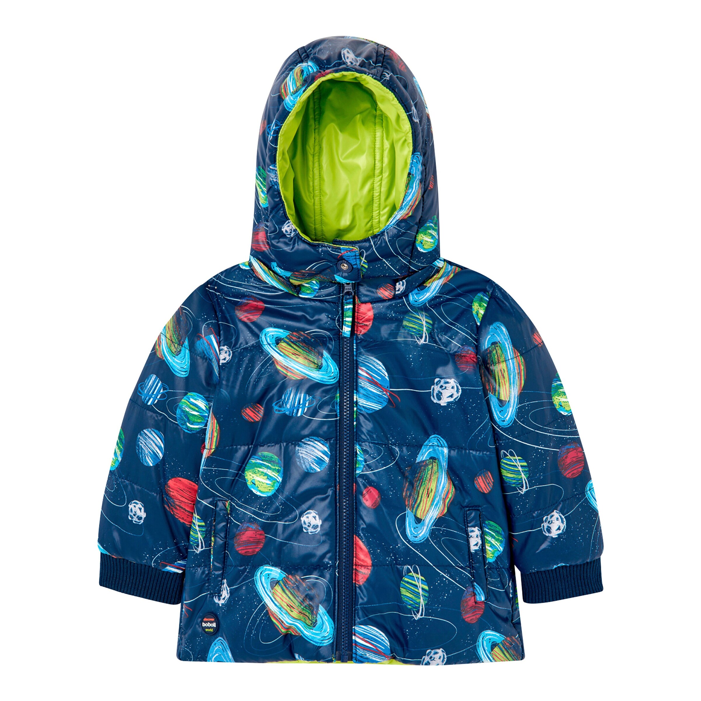 BOBOLI Wende-Winterjacke Planeten neongrün/marine