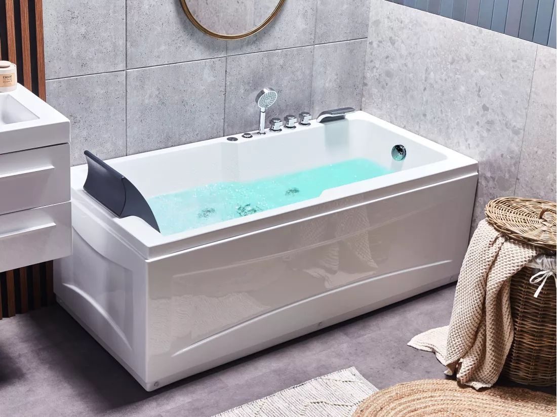 Baignoire balnéo angle droite blanche 169 x 81 cm ARTEMISA