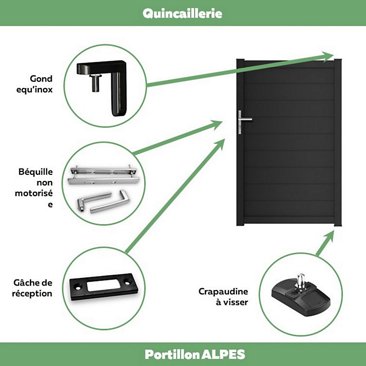 Portillon Jardimat battant aluminium Alpes noir - 100 x h.160 cm