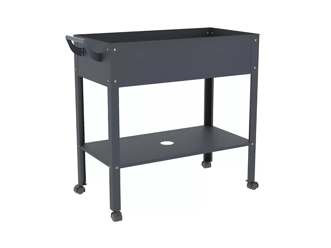 Jardinière sur pied à roulettes en acier anthracite - L90,5 x P43 x H83 cm - MELISSE