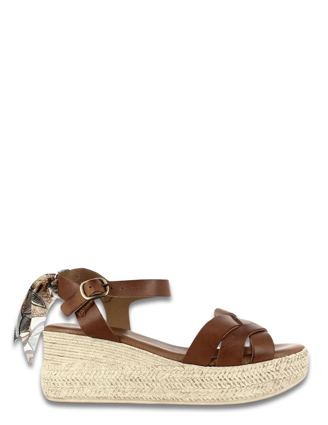 goodstep Sandales Compensées Chantal Cuir Marron et Foulard