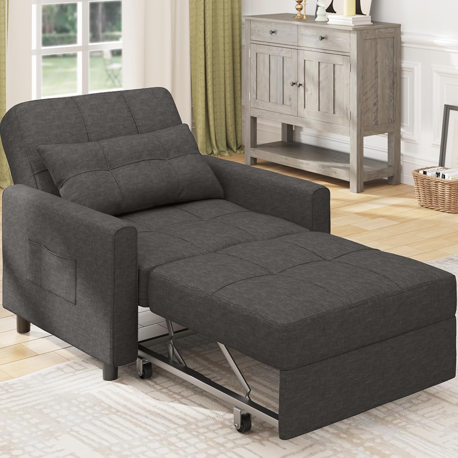 Bealife Relaxsessel, Schlafsessel mit Verstellbarer Rückenlehne, Fernsehsessel, Klappbares Schlafsofa, Relaxsessel fürs Wohnzimmer,Schlafzimmer(Dunkelgrau)