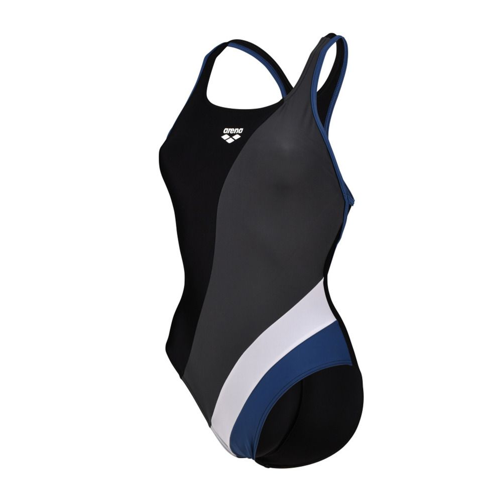 Arena WAVES PROFILE SWIM PRO - Maillot de bain 1 pièce Femme black/asphalt/grey blue/wh