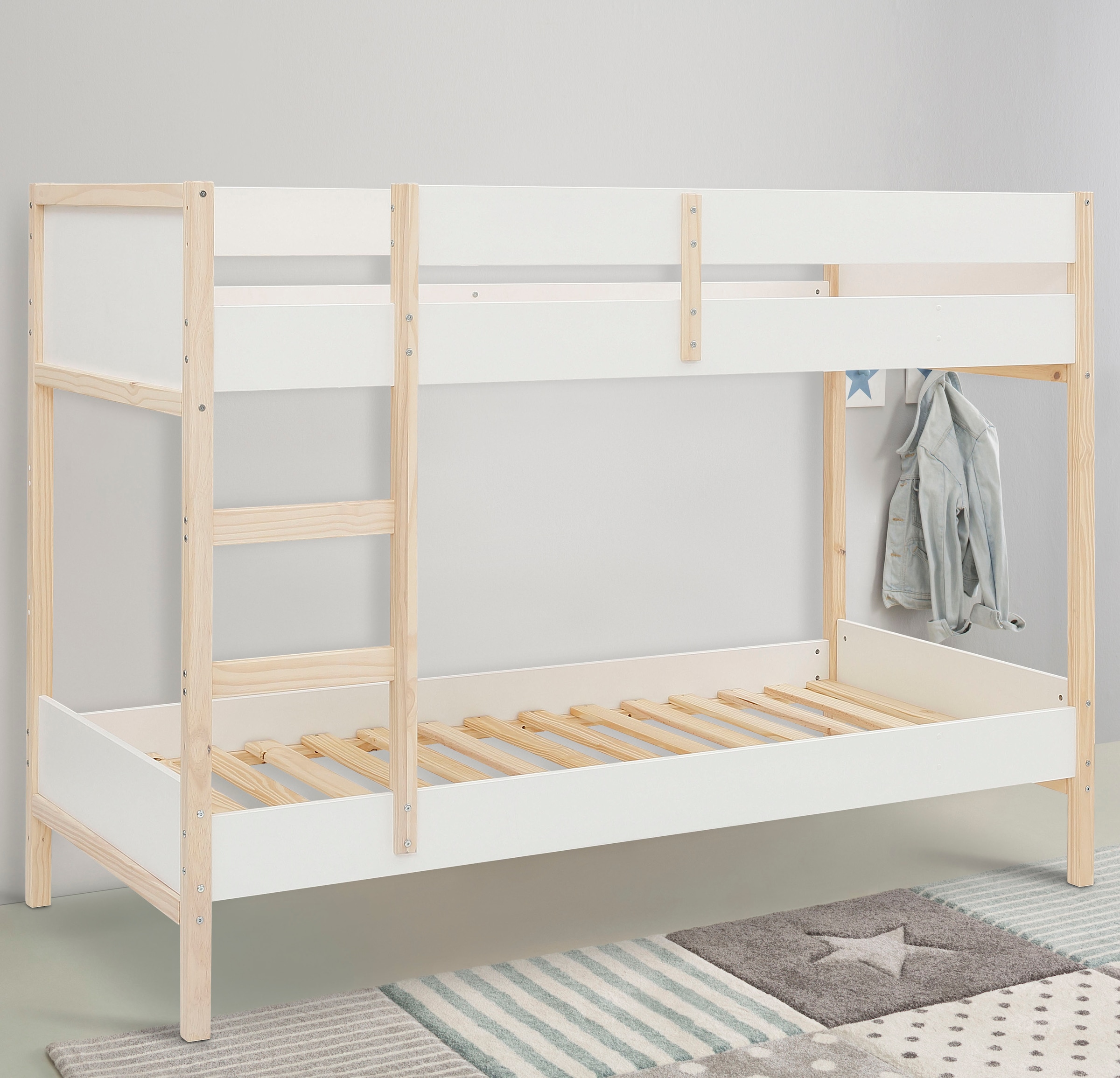 Lüttenhütt Etagenbett »Janne« Kiefernholz, Etagenbett, inklusive Holzleiter, Liegefläche 90x200 cm