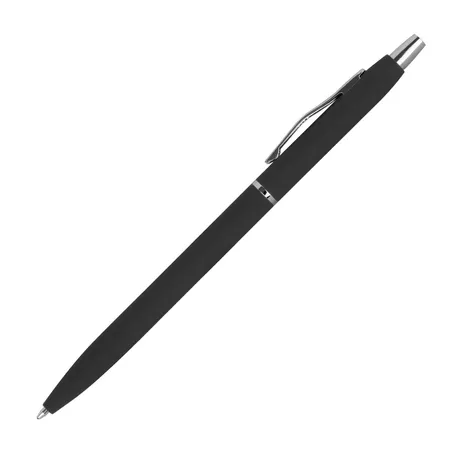Macma Schlanker Metall-Kugelschreiber, gummiert, Farbe: schwarz