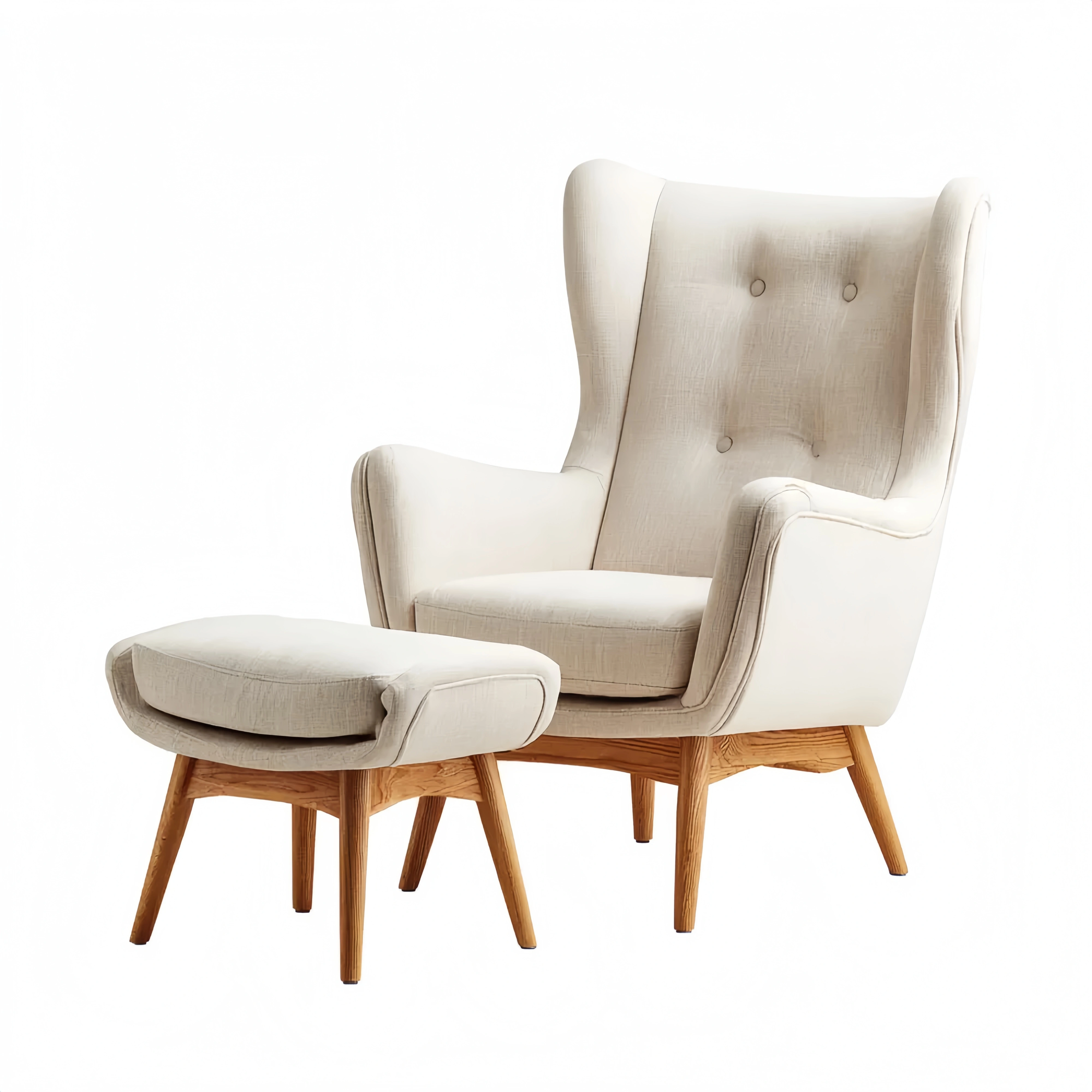 Lounge-Sessel-Set 85x80x100 cm mit Holzrahmen und Leinen – Cremefarben