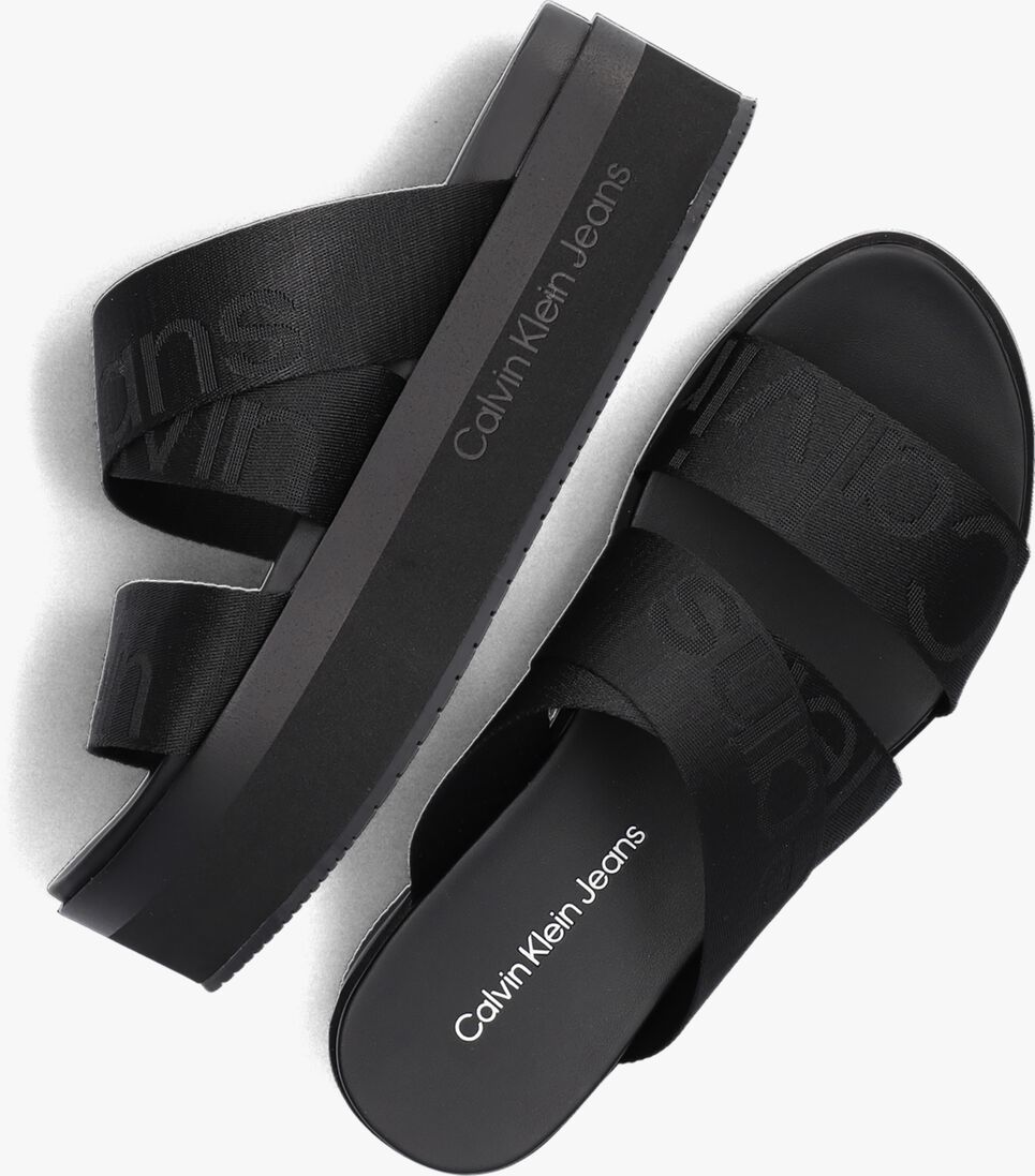 CALVIN KLEIN zwarte calvin klein slippers flatform slipper webbing
