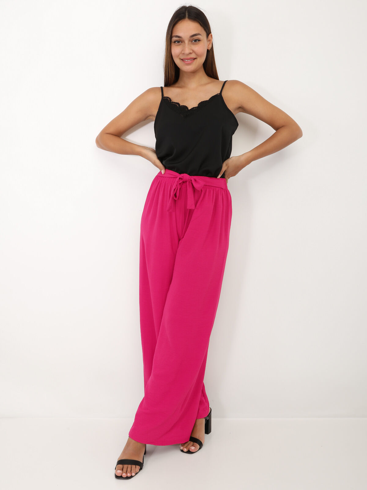 Pantalon ample ceinturé- Fuchsia