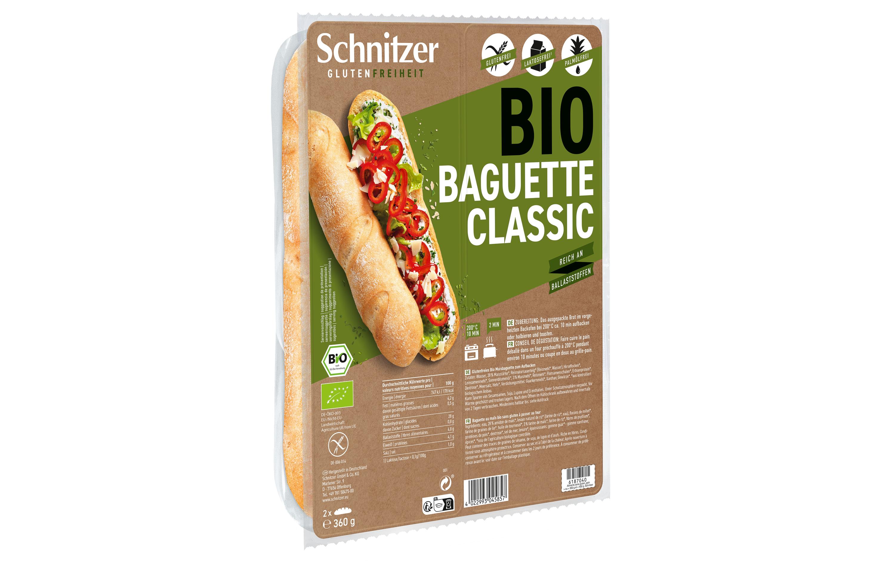 Bio Baguette classic glutenfrei 2 x 180gGlutenfreie Aufbackbrote