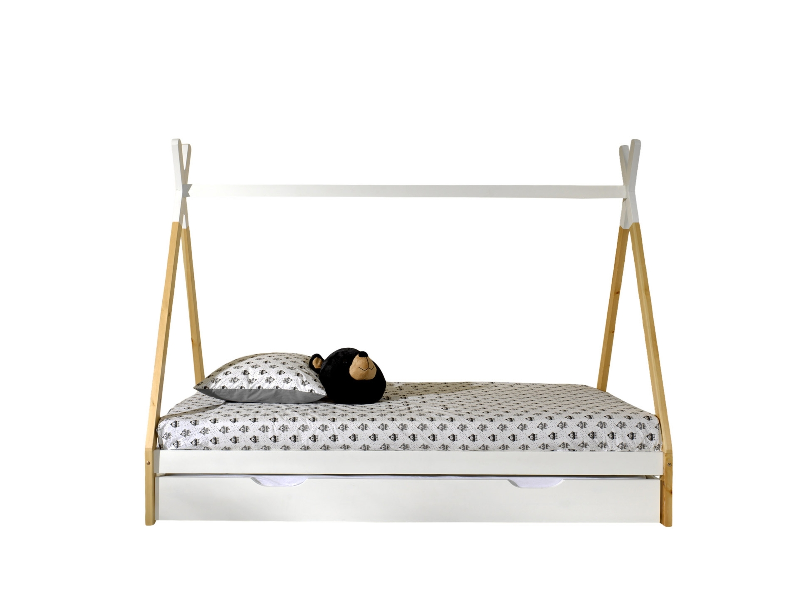 Tipi-Zelt-Bett - weiß-Kiefer - Schublade - Rolllattenrost - 90x200 cm