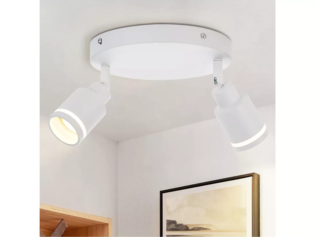 NETTLIFE Spot de plafond plafonnier moderne 2 ampoules orientables Plafonnier GU10 métal blanc