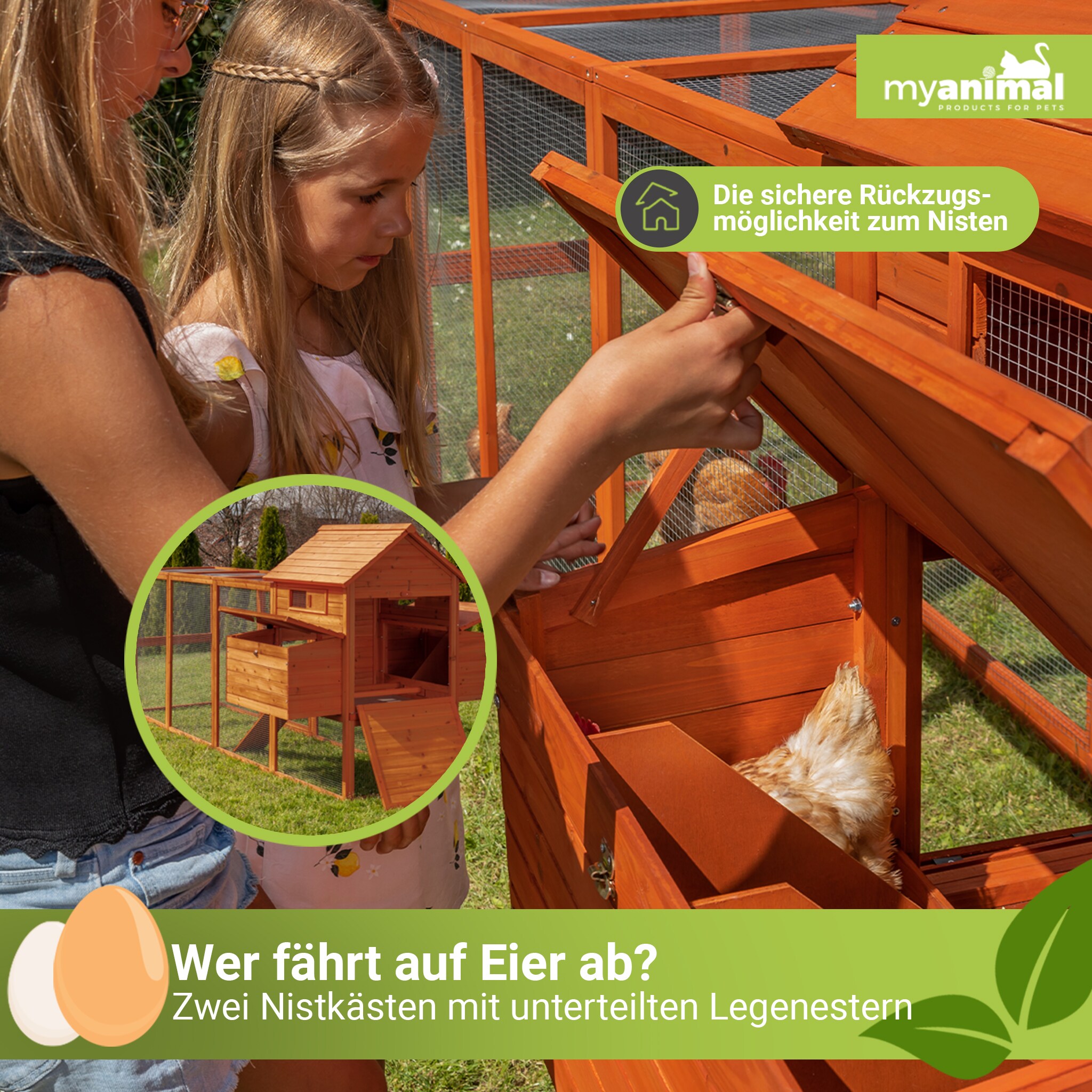 MyAnimal Hühnerstall XXL für 8 Hühner MH-22, Hühnerhaus mit zwei Nistkästen, Auslauf, zwei Ebenen (Braun 2.0)