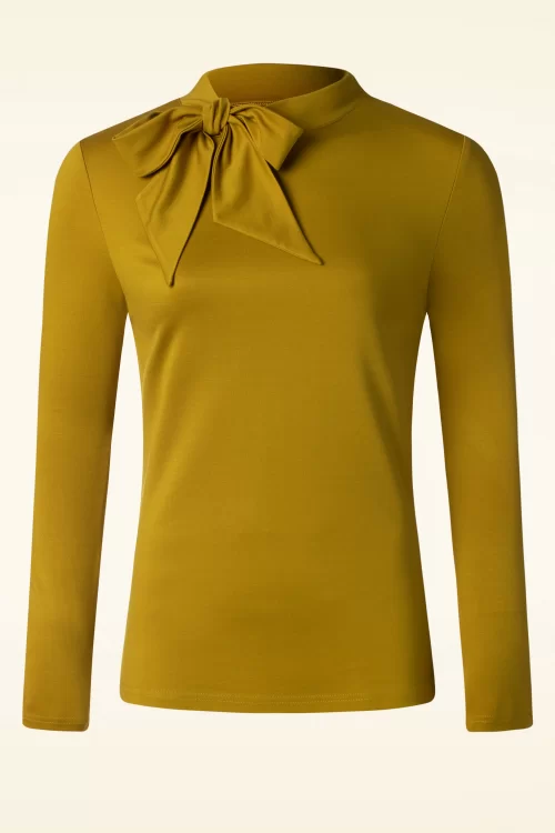 Vixen Jersey top met strik in mosterd