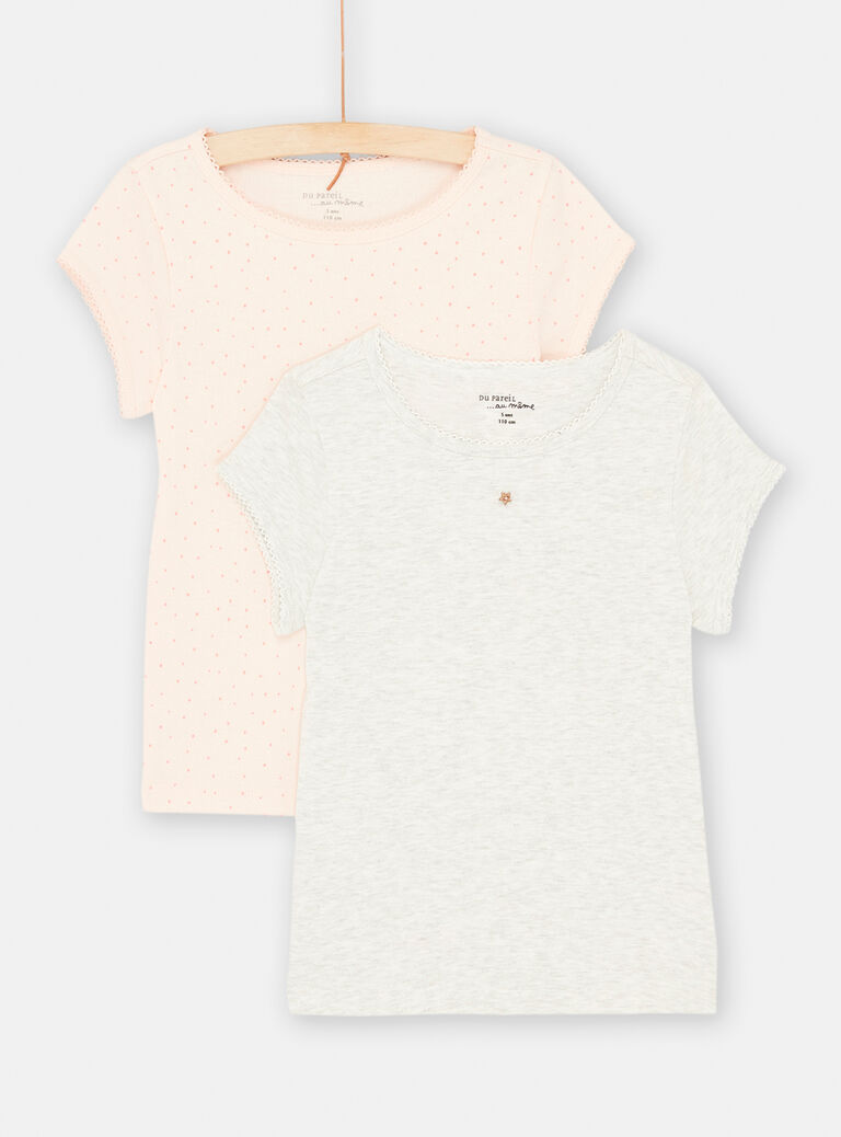 Lot de 2 T-shirts rose poudré et écru chiné pour fille