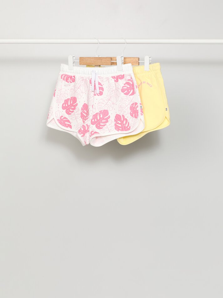 Conjunto de 2 Shorts de Moletom Estampados Básicos - Amarelo Claro