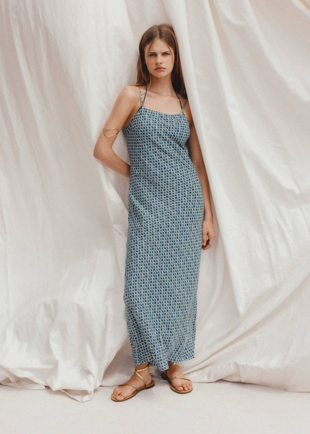 MANGO TEEN maxi jurk met all over print lichtblauw/donkerblauw