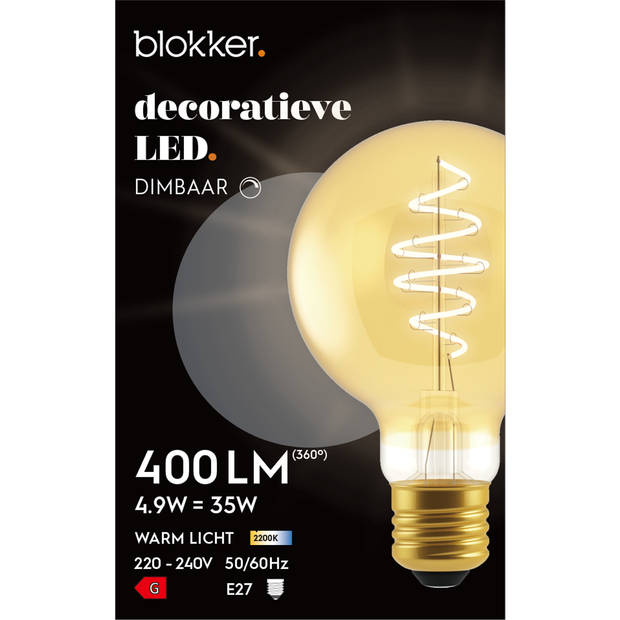 Blokker LED Globe G80 4.9W E27 spiraal goud - Dimbaar