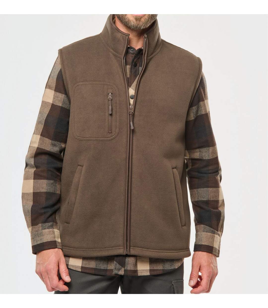 Ensemble gilet polaire intérieur sherpa et Surchemise à carreaux - homme - marron