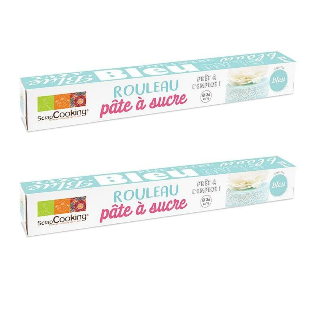 2 rouleaux de pâte à sucre bleu Ø 36 cm Scrapcooking