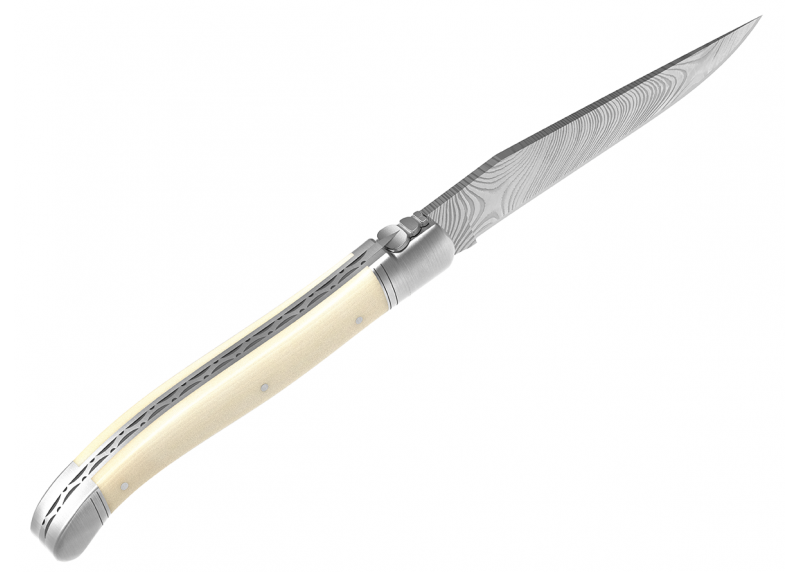 Couteau Laguiole collection damas avec un manche en ivoire de mammouth et 2 mitres en acier inoxydable