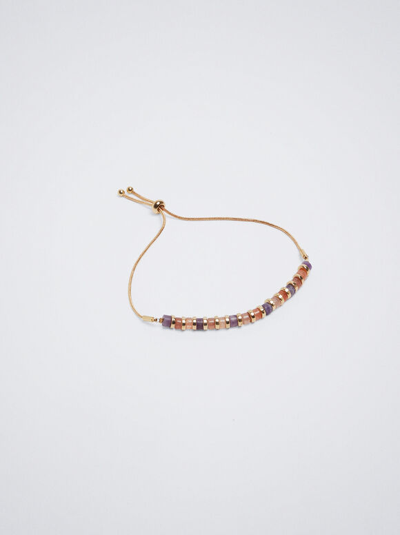 Pulseira ajustável com pedra semipreciosa - Multicolorida
