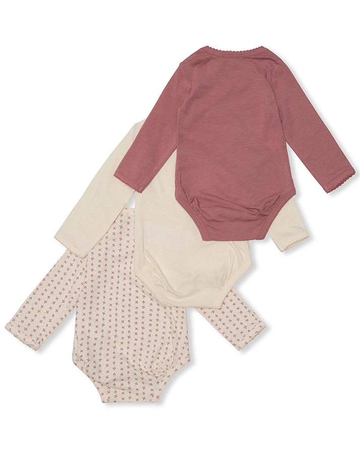 Langarmbody GIRL – MATYOMI 3er-Pack in creme/beere