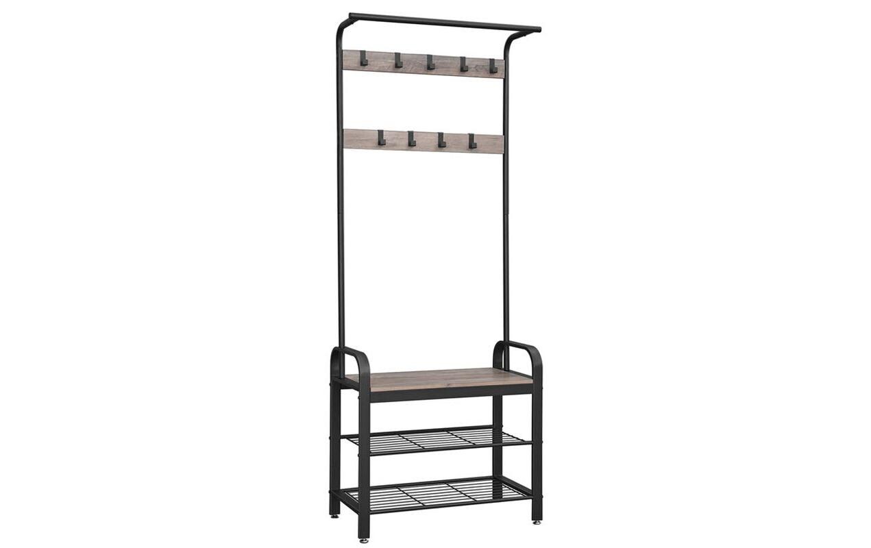 Garderobe mit Schuhablage 183 cm, Grau/SchwarzKleiderständer mit Sitzbank