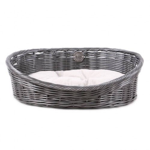 Cama para cachorro em formato de cesta com almofada, cinza