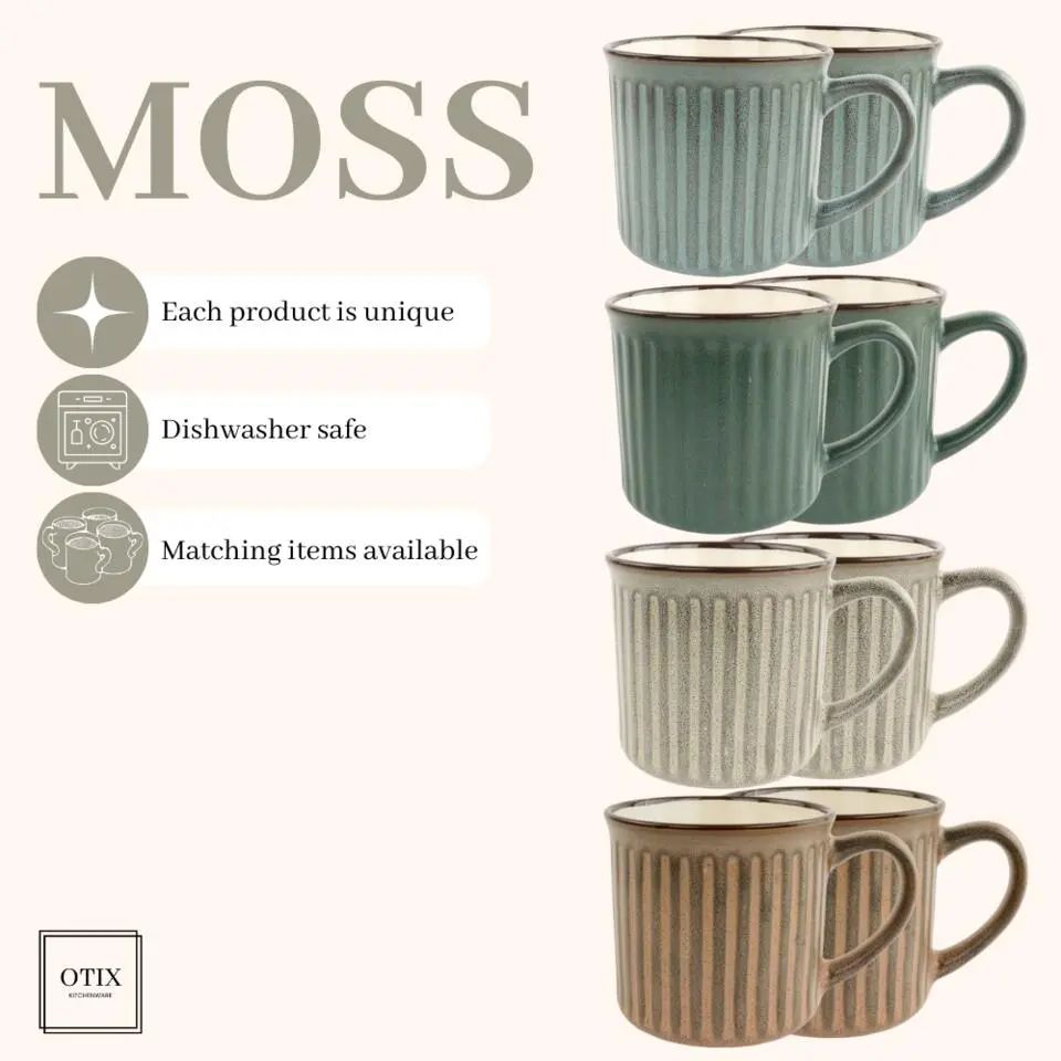 OTIX Koffiekopjes met Oor Set van 8 Koffietassen Aardewerk 200 ml MOSS