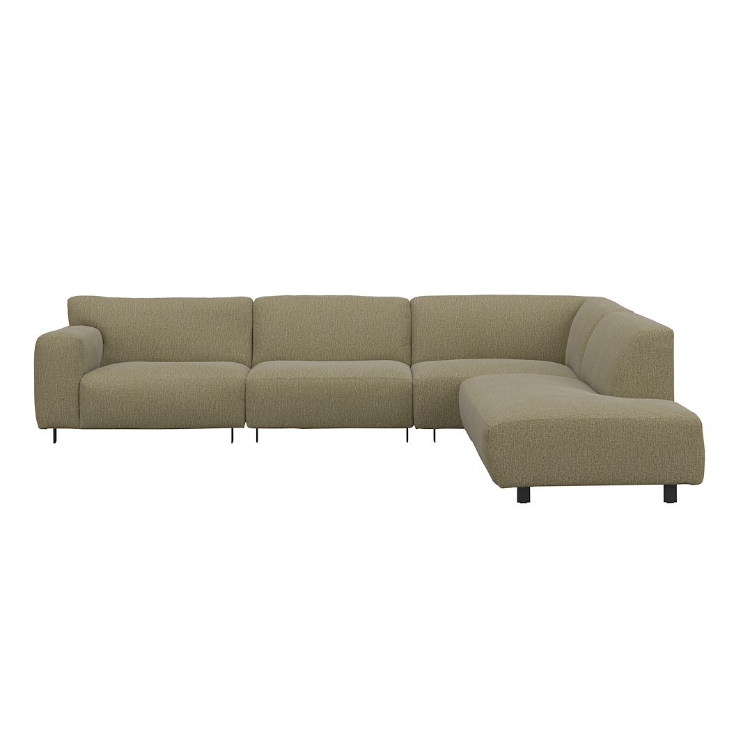 Vesta hjørnesofa 3-seter med åpen ende høyre, Big hjørnemodul, Tekstil Marsel Light green, standardsøm, sort metallben 10 cm, Comfort CM