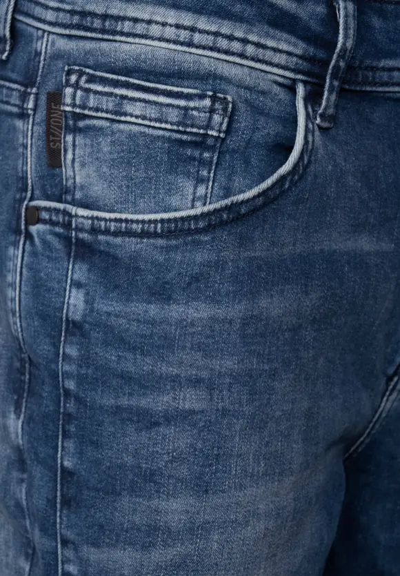 Regular Fit Jeans - mid Indigo blue random wash