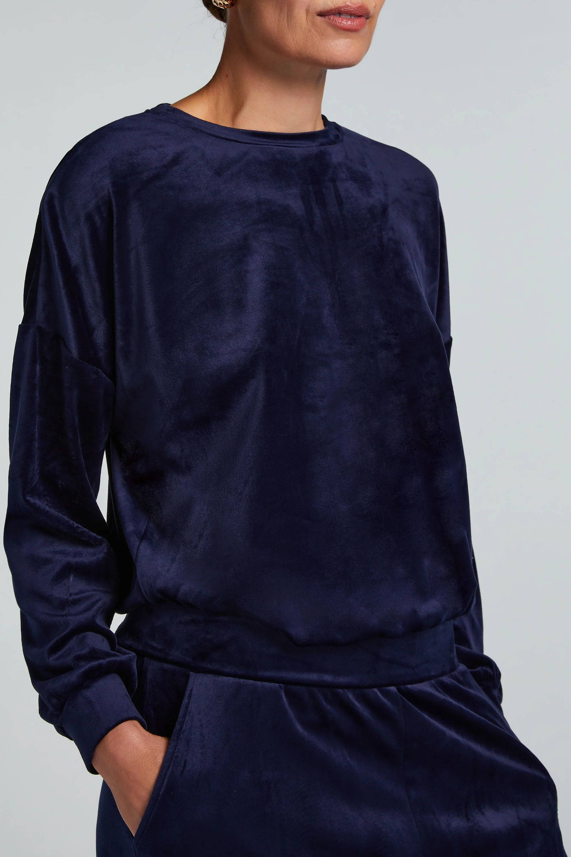 Hunkemöller fluwelen pyjamatop donkerblauw
