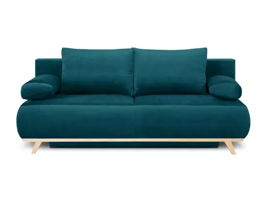 Canapé convertible 3 places avec coffre de rangement en velours bleu canard - Laria