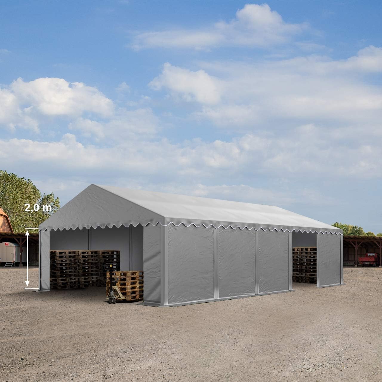 TOOLPORT Lagerzelt 5x10 m Industriezelt Unterstand PVC Plane 750 N grau mit Bodenrahmen und Dachverstärkung