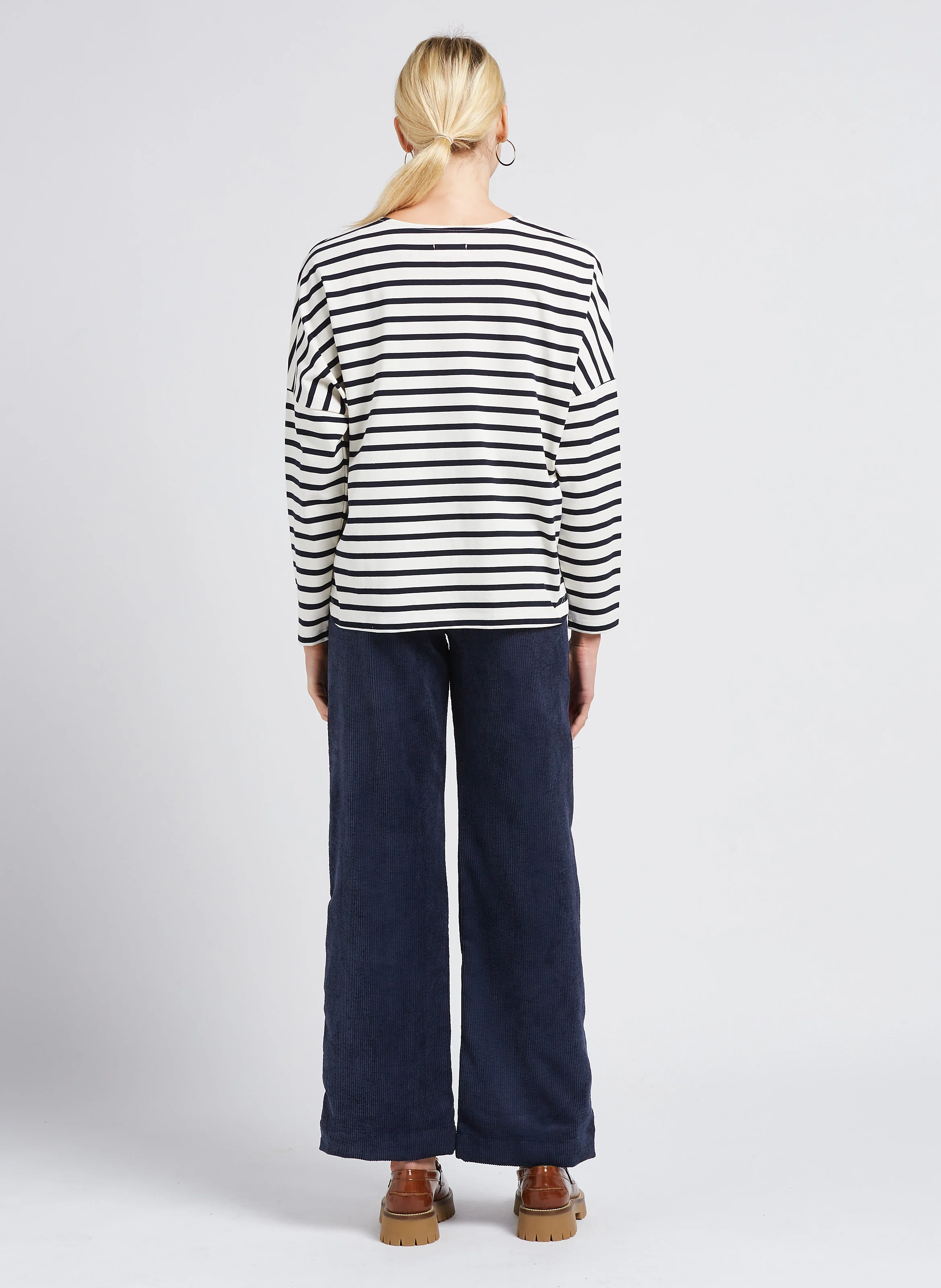 ONLY - Pantalon large taille haute côtelé | Bleu